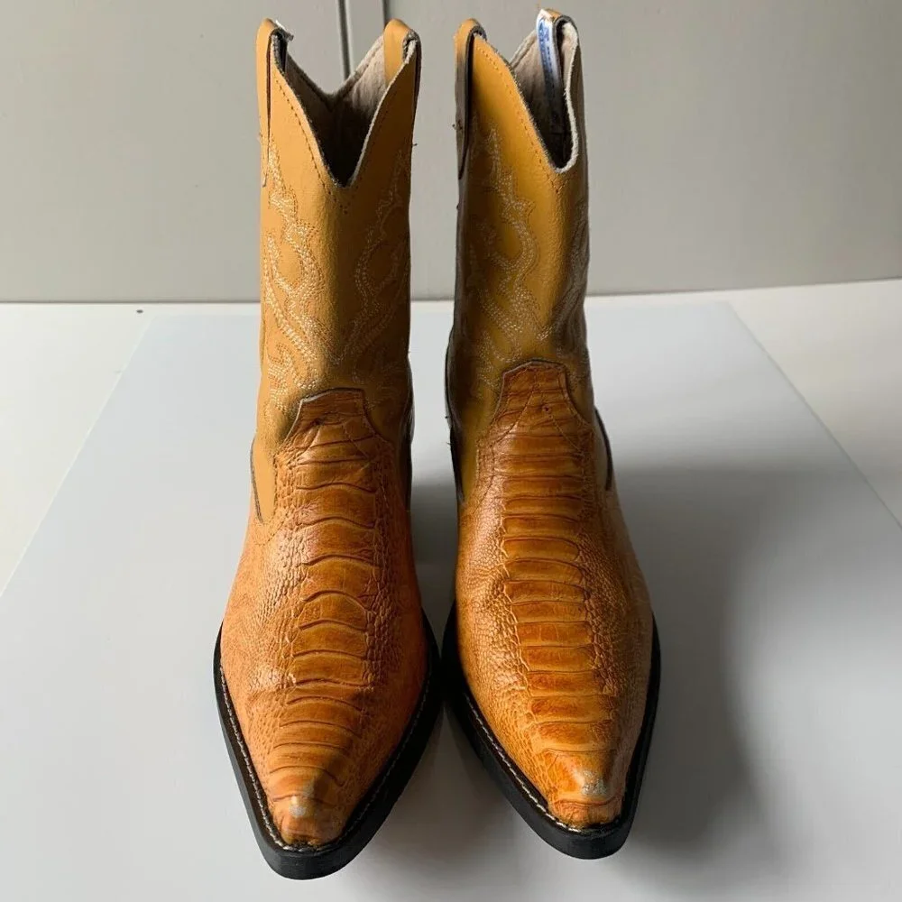 Guerrero Botitas Cowboy Boots Exotic‎ Yellow Sz 5 Western Embroidered Mexico